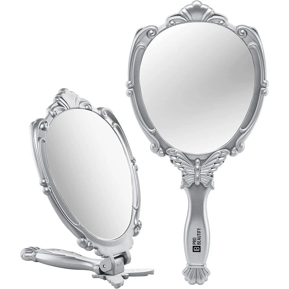 Probeautify Butterfly Folding Hand Mirror Silver Vanity Makeup Princess Mirror
